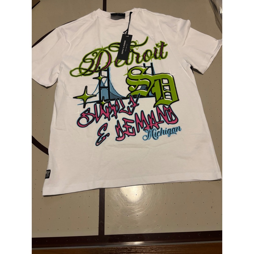 Supply & Demand Detroit Michigan Graphic Tee White Streetwear T-Shirt Small NEW